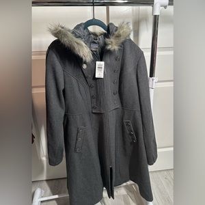 NWT Outlander Jaime Grey Faux Fur Trim Woolen Swing Coat